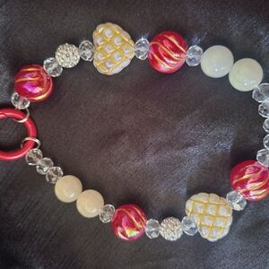 Elegant Red and Gold Beaded Key Holder